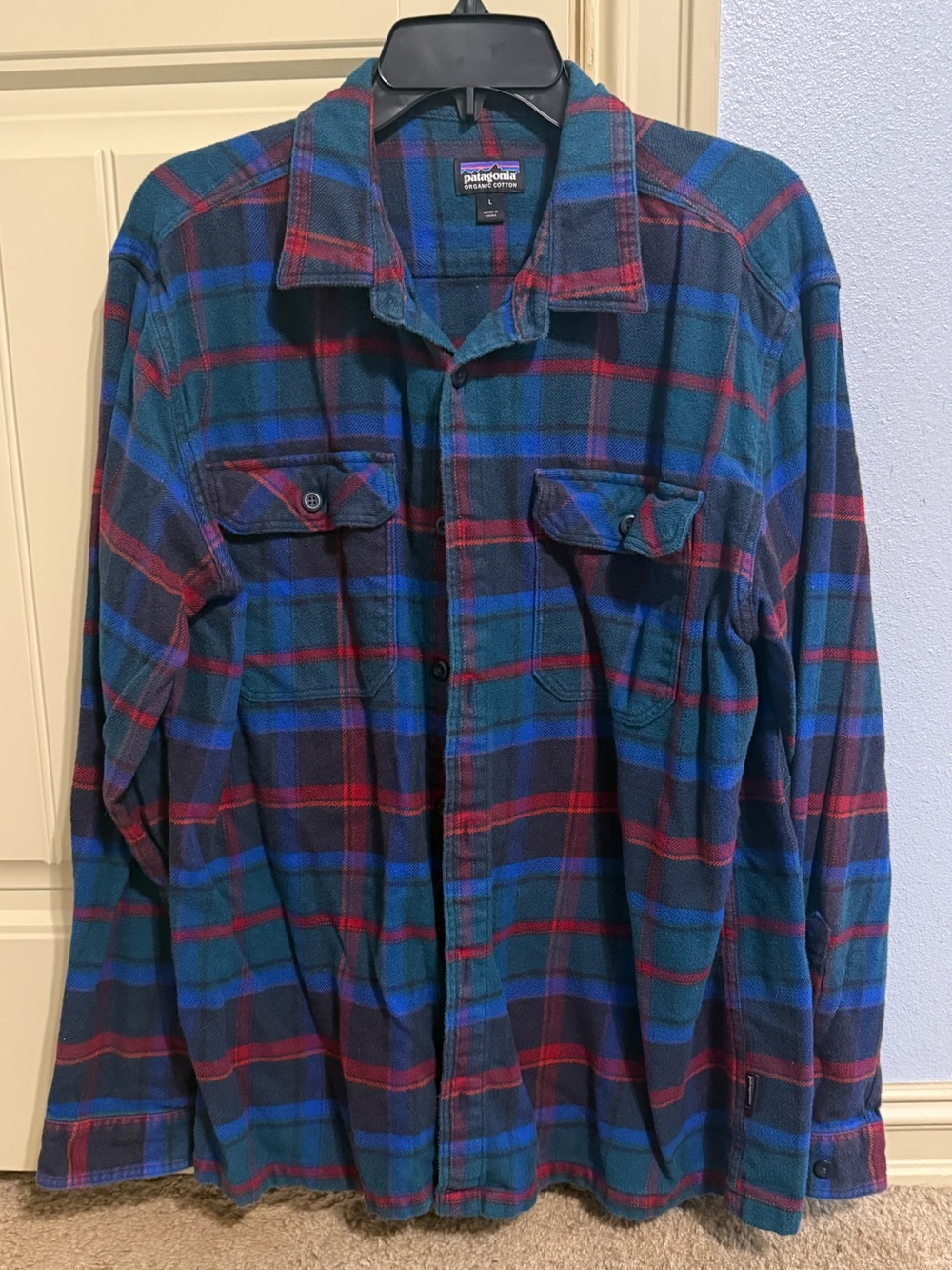 Patagonia Cotton Midweight Fjord Flannel Blue Plaid Button Shirt - Mens Large